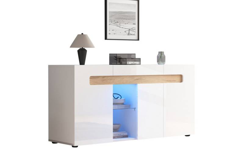 MODFU Sideboard mit hochglänzende Türen (Kommode, Anrichte, Mehrzweckschrank, 1 St., mit Glasboden), mit App-Steuerung, LED-Lichtsteuerung von MODFU
