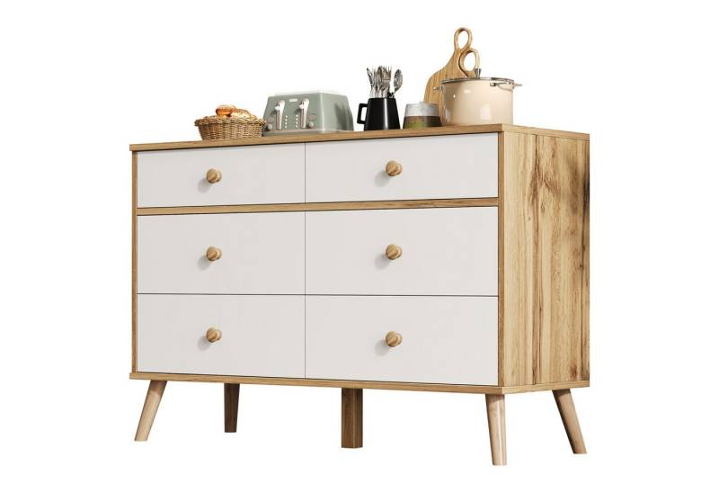 MODFU Sideboard robuster Spanplattenkörper (Kommode, Anrichte, Wohnzimmerschrank, 1 St., mit 6 schubladen), Leicht zu montieren von MODFU