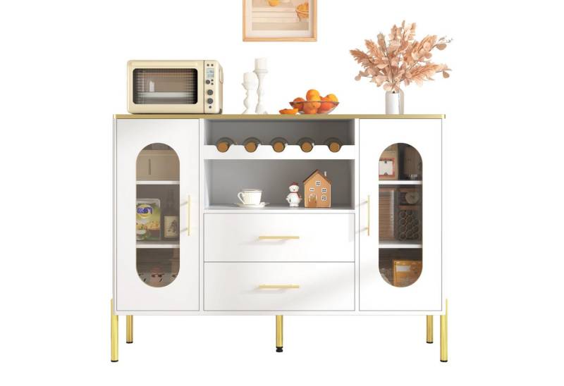 MODFU Sideboard weißer MDF-Schrank (Weinregal, Wohnzimmerschrank, 1 St., Glasfronten), Verstellbarer Fuß von MODFU