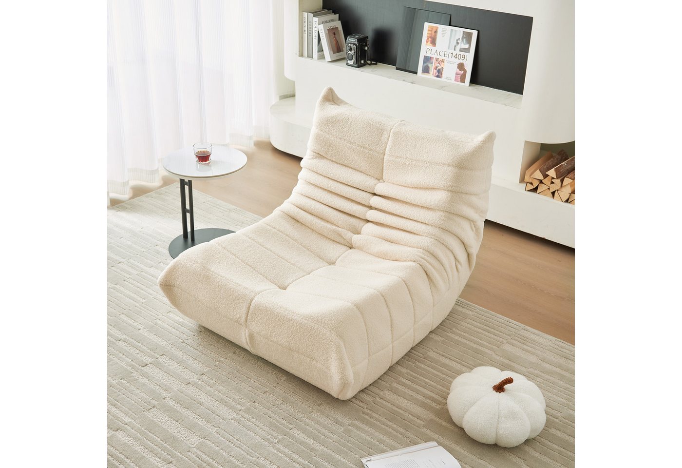 MODFU Sitzsack Loungesessel Wohnzimmer Sofa (Teddyfleece+Schaumstoff mit hoher Dichte, Interne rahmenlose Struktur), Produkt als komprimierte Verpackung von MODFU