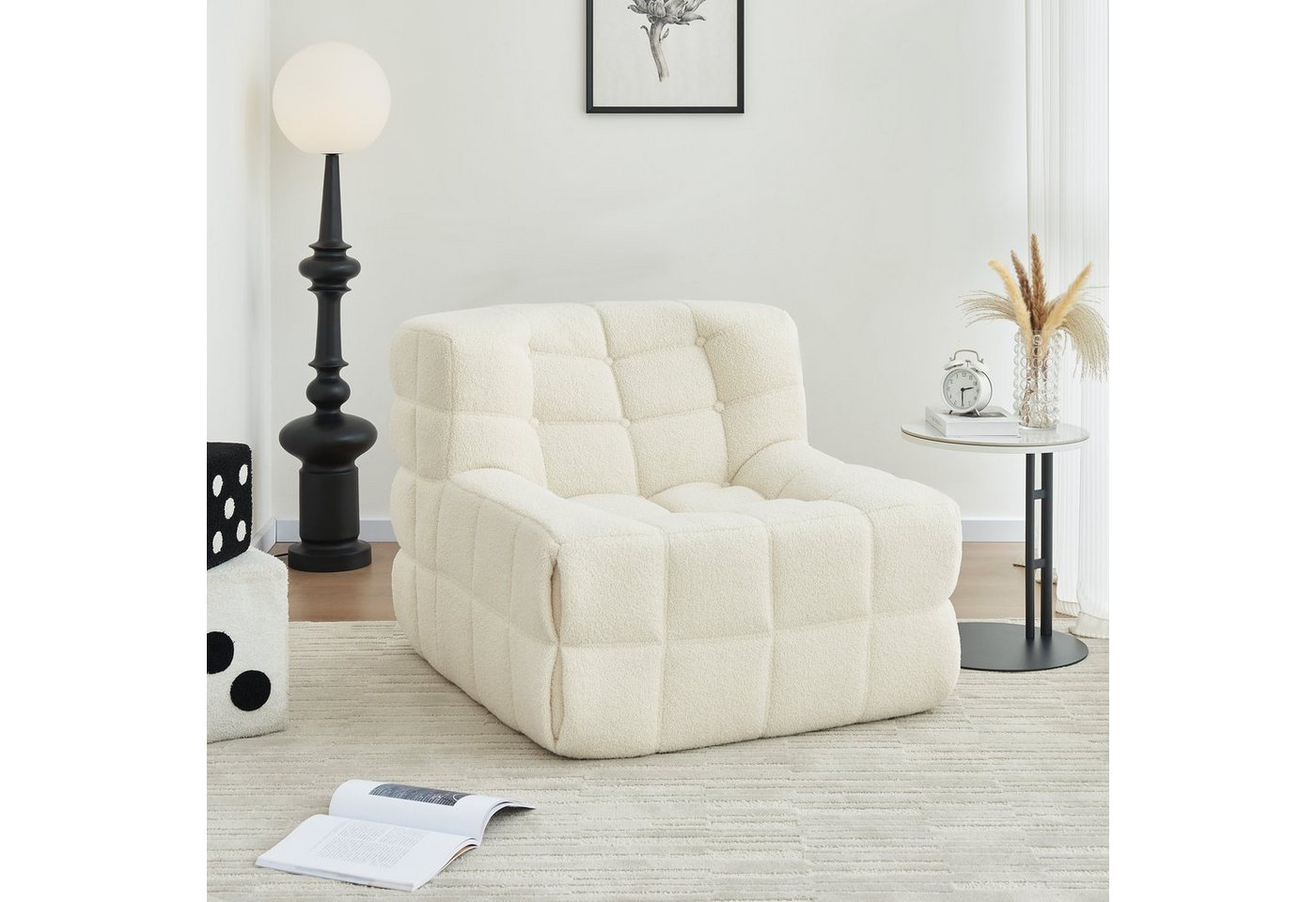 MODFU Sitzsack Sofa Einzelsofa,Wohnzimmer Sofa (nterne rahmenlose Struktur, Produkt als komprimierte Verpackung, Sherpa-Stoff+Schaumstoff), 85x97x74 cm"(LxWxH) für Schlafzimmer, Wohnzimmer. von MODFU