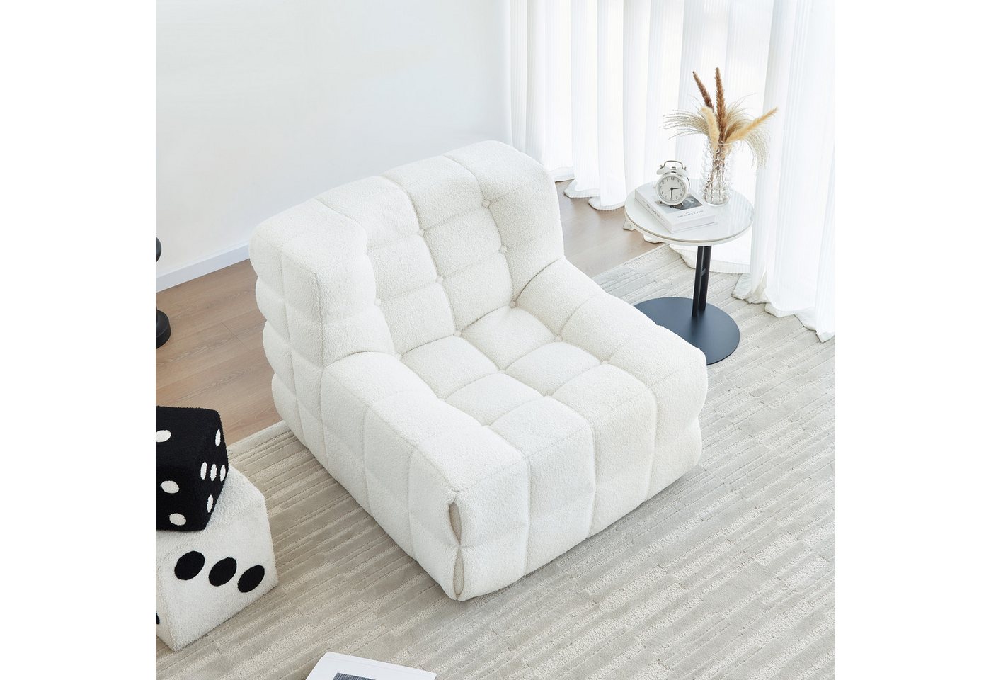 MODFU Sitzsack Sofa Einzelsofa,Wohnzimmer Sofa (nterne rahmenlose Struktur, Produkt als komprimierte Verpackung, Sherpa-Stoff+Schaumstoff), 85x97x74 cm(LxWxH) für Schlafzimmer, Wohnzimmer." von MODFU