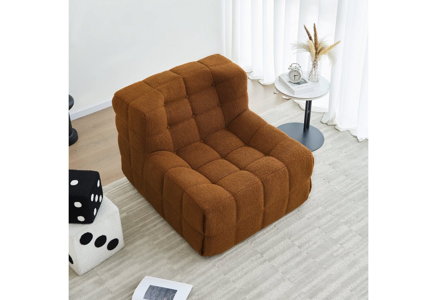 MODFU Sitzsack Sofa Einzelsofa,Wohnzimmer Sofa (nterne rahmenlose Struktur, Produkt als komprimierte Verpackung, Sherpa-Stoff+Schaumstoff), 85x97x74 cm(LxWxH) für Schlafzimmer, Wohnzimmer." von MODFU