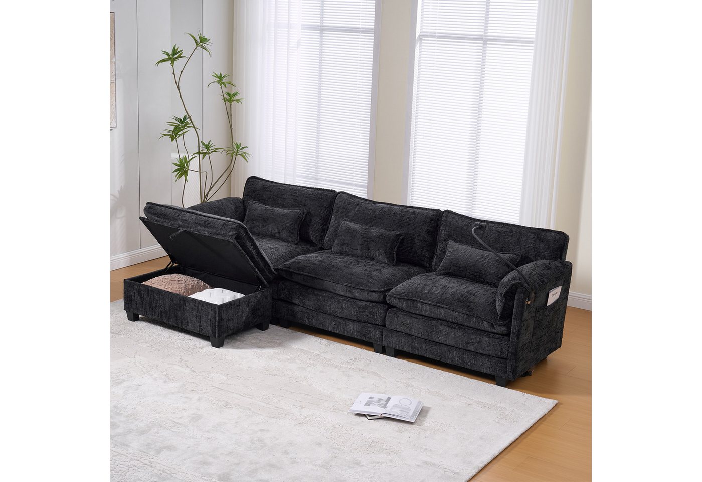 MODFU Sofa 2-Sitzer Loungesofa aus Chenille, mit Memory Foam und Schaumstofffüllung, USB-Anschluss, Seitentasche, Handyhalter und modulare Hocker MODFU Sofa 2-Sitzer Loungesofa aus Chenille, mit Memory Foam und Schaumstofffüllung, USB-Anschluss, Seitentasche, Handyhalter und modulare Hocker von MODFU