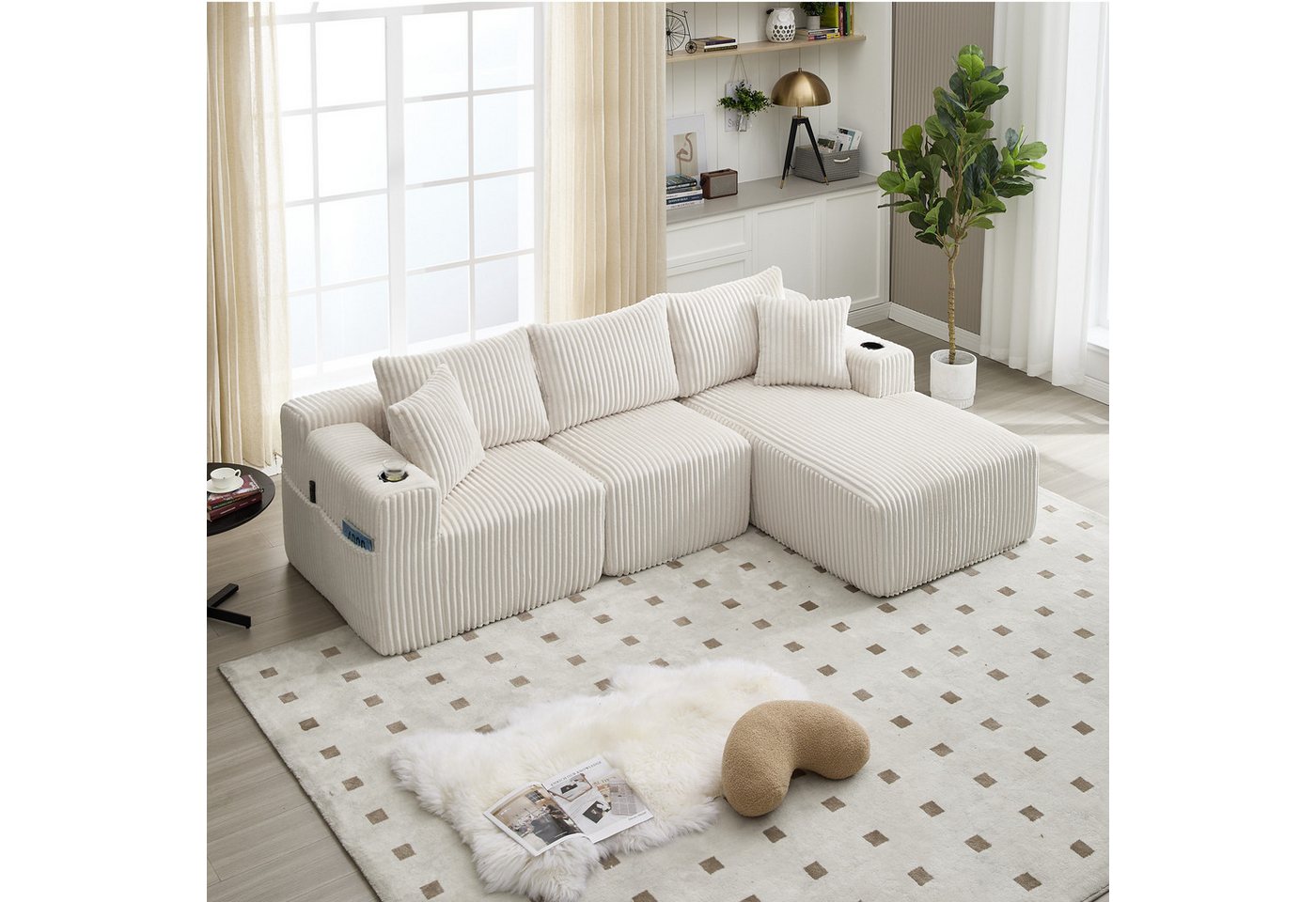 MODFU Sofa Chaiselongue & 2-Sitzer Modulares Sofa Set, Ecksofa, Weicher Cordbezug, 5 Kissen, Getr?nkehalter & Seitentaschen, Loungesofa, Hochdichter Schaumstoff, Flexibel kombinierbar MODFU Sofa Chaiselongue & 2-Sitzer Modulares Sofa Set, Ecksofa, Weicher Cordbezug, 5 Kissen, Getr?nkehalter & Seitentaschen, Loungesofa, Hochdichter Schaumstoff, Flexibel kombinierbar von MODFU