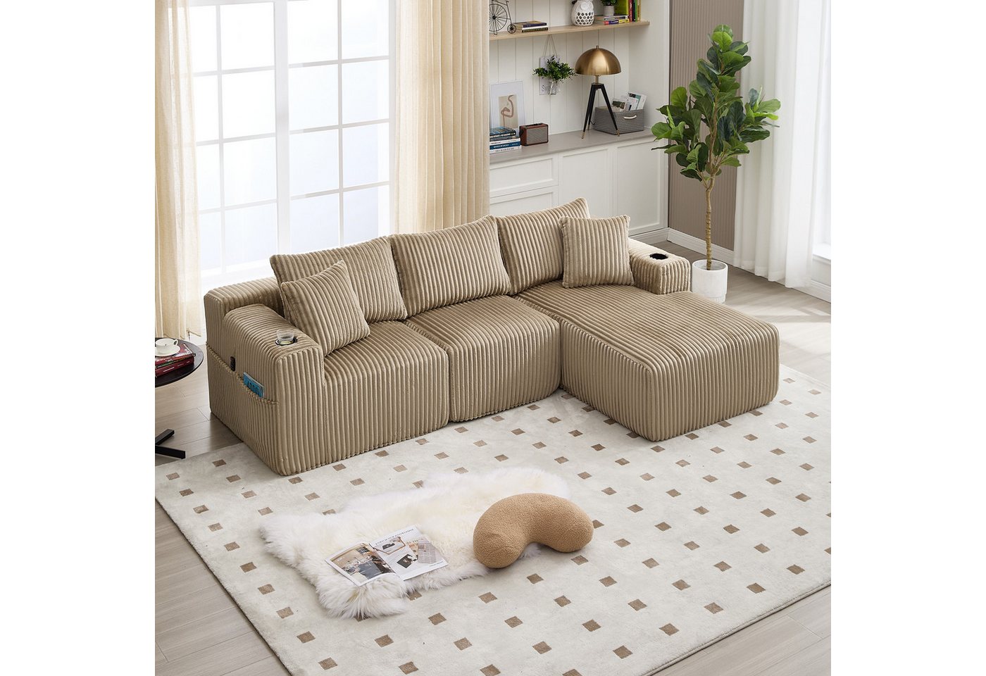 MODFU Sofa Chaiselongue & 2-Sitzer Modulares Sofa Set, Ecksofa, Weicher Cordbezug, 5 Kissen, Getr?nkehalter & Seitentaschen, Loungesofa, Hochdichter Schaumstoff, Flexibel kombinierbar MODFU Sofa Chaiselongue & 2-Sitzer Modulares Sofa Set, Ecksofa, Weicher Cordbezug, 5 Kissen, Getr?nkehalter & Seitentaschen, Loungesofa, Hochdichter Schaumstoff, Flexibel kombinierbar von MODFU