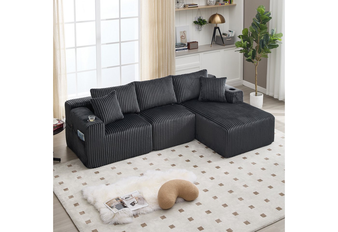 MODFU Sofa Chaiselongue & 2-Sitzer Modulares Sofa Set, Ecksofa, Weicher Cordbezug, 5 Kissen, Getr?nkehalter & Seitentaschen, Loungesofa, Hochdichter Schaumstoff, Flexibel kombinierbar MODFU Sofa Chaiselongue & 2-Sitzer Modulares Sofa Set, Ecksofa, Weicher Cordbezug, 5 Kissen, Getr?nkehalter & Seitentaschen, Loungesofa, Hochdichter Schaumstoff, Flexibel kombinierbar von MODFU