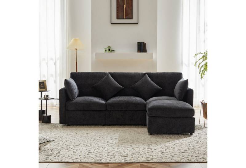 MODFU Sofa Chenille-Stoffsofa,L-förmiges Ecksofa, Modernes Chenille-Ecksofa mit Fußhocker – 4-Sitzer, L-Form, abnehmbare Kissen, bequem und strapazierfähig von MODFU