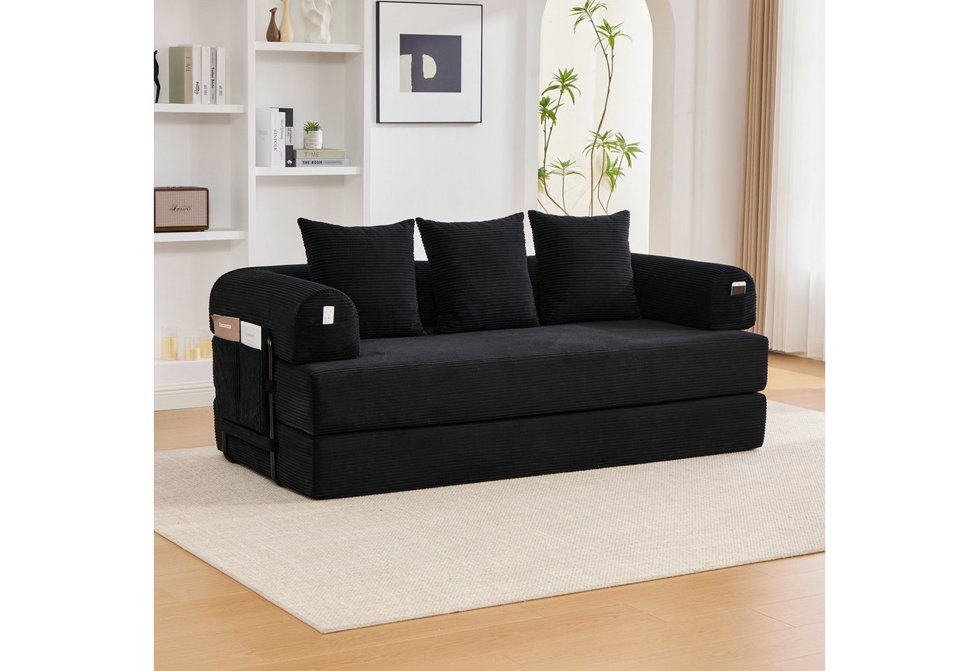 MODFU Sofa Faltbares Loungesofa mit robustem Metallrahmen, Stoffbezug, drei Kissen und funktionalen Seitentaschen, frei kombinierbar von MODFU