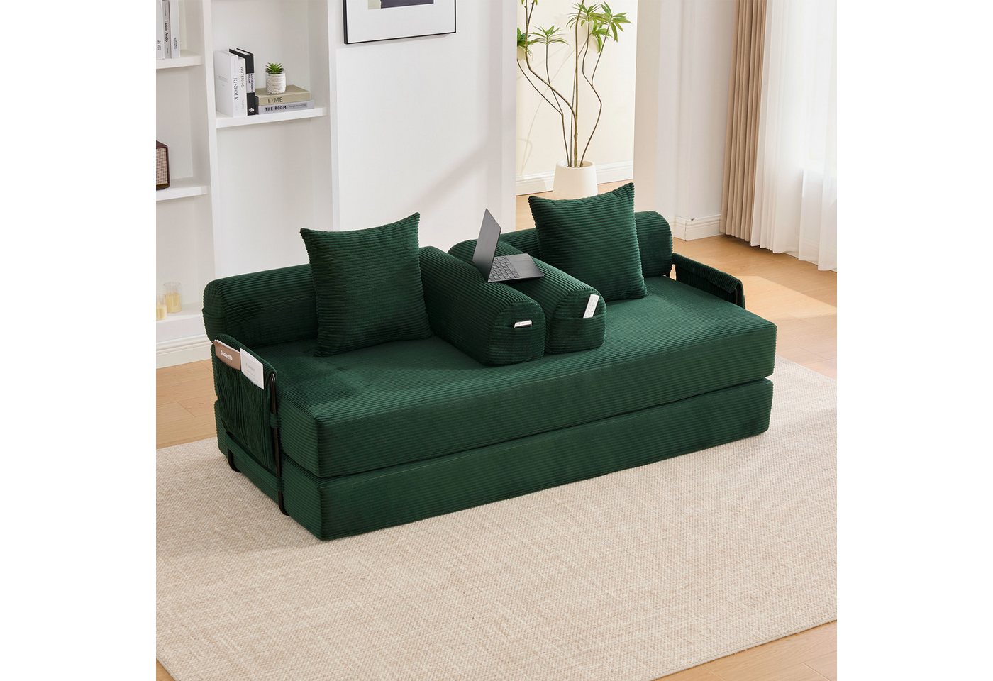 MODFU Sofa Faltbares Loungesofa mit robustem Metallrahmen, Stoffbezug, drei Kissen und funktionalen Seitentaschen, frei kombinierbar MODFU Sofa Faltbares Loungesofa mit robustem Metallrahmen, Stoffbezug, drei Kissen und funktionalen Seitentaschen, frei kombinierbar von MODFU