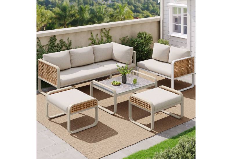 MODFU Sofa Garten-Lounge-Set,mit verzinktem Eisengestell, Garten-Lounge-Set für 6-7 Personen – Modernes Rattan-Möbelset mit ergonomischen Kissen und verzinktem Eisenrahmen., mit Relaxfunktion MODFU Sofa Garten-Lounge-Set,mit verzinktem Eisengestell, Garten-Lounge-Set für 6-7 Personen – Modernes Rattan-Möbelset mit ergonomischen Kissen und verzinktem Eisenrahmen., mit Relaxfunktion von MODFU