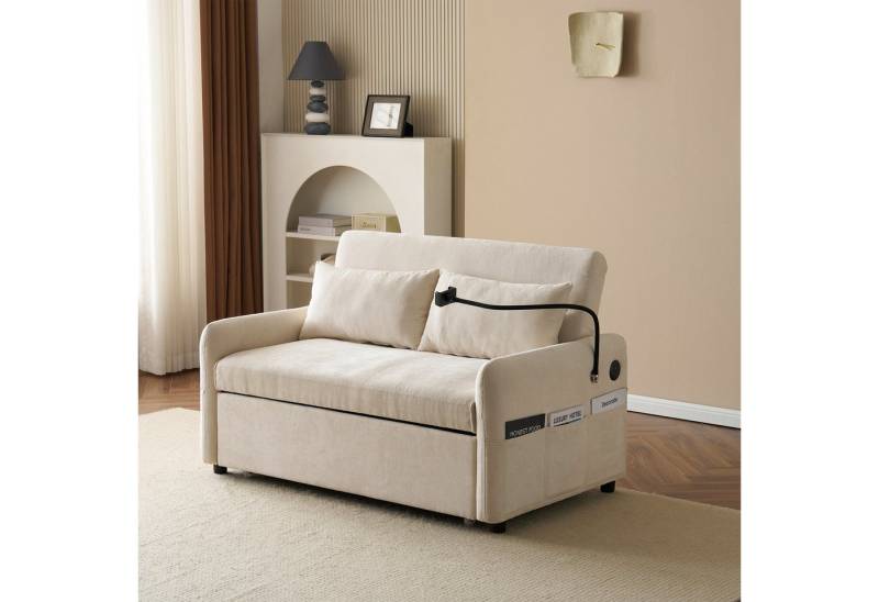 MODFU Sofa Schlafsofa Küchensofa Kindersofa Loungesofa, Multifunktionales Doppel-Klappschlafsofa mit USB-Ladeanschluss und verstellbarer Rückenlehne, Inklusive Handyhalter und seitlichen Aufbewahrungstaschen, Ideal für Wohnzimmer, Schlafzimmer und Heimkino von MODFU