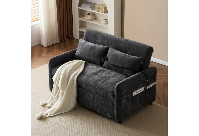 MODFU Sofa Schlafsofa Küchensofa Kindersofa Loungesofa, Multifunktionales Doppel-Klappschlafsofa mit USB-Ladeanschluss und verstellbarer Rückenlehne, Inklusive Handyhalter und seitlichen Aufbewahrungstaschen, Ideal für Wohnzimmer, Schlafzimmer und Heimkino von MODFU