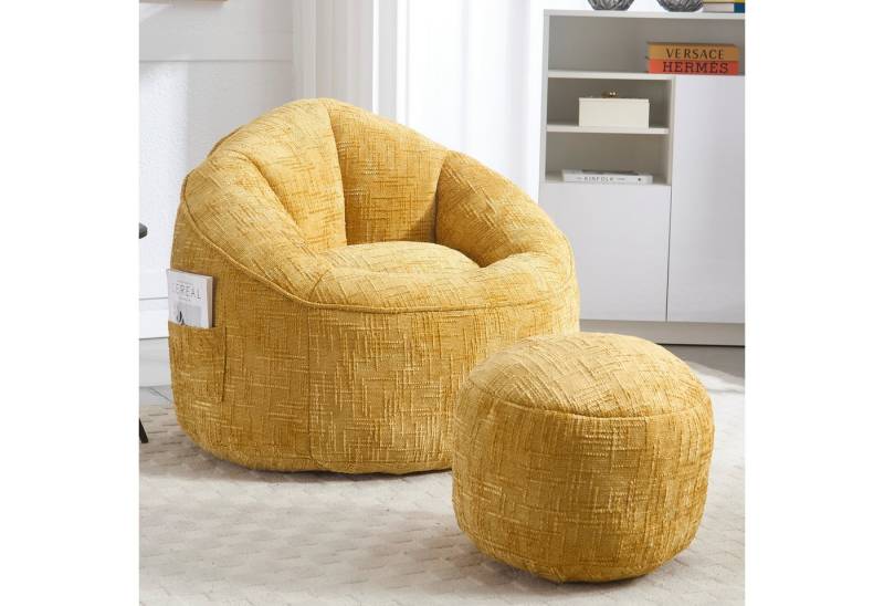 MODFU Sofa Sitzsack Sofasessel,Sitzsack Sofa,mit Fußstütze, Komfortabler Sitzsack-Stuhl für Erwachsene – Hochdruck-Schaumstoff, Ergonomisches Design mit Fußstütze – Bequemes Sofasessel für Wohnzimmer, Schlafzimmer & Lesezimmer – Weicher Chenille-Stoff, Maximalgewicht 150 kg., mit Relaxfunktion von MODFU