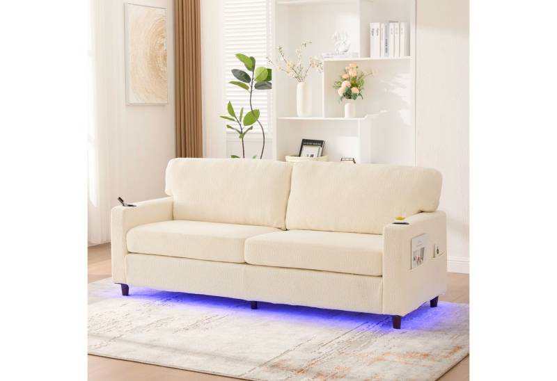 MODFU Sofa mit USB-C-Ladeanschluss, LED-Ambientebeleuchtung, Zweisitzer-Loungesofa aus weicher Chenille, mit Getränkehaltern und Aufbewahrungstaschen MODFU Sofa mit USB-C-Ladeanschluss, LED-Ambientebeleuchtung, Zweisitzer-Loungesofa aus weicher Chenille, mit Getränkehaltern und Aufbewahrungstaschen von MODFU