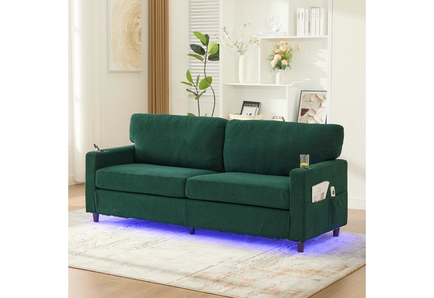 MODFU Sofa mit USB-C-Ladeanschluss, LED-Ambientebeleuchtung, Zweisitzer-Loungesofa aus weicher Chenille, mit Getränkehaltern und Aufbewahrungstaschen MODFU Sofa mit USB-C-Ladeanschluss, LED-Ambientebeleuchtung, Zweisitzer-Loungesofa aus weicher Chenille, mit Getränkehaltern und Aufbewahrungstaschen von MODFU
