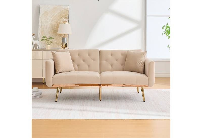 MODFU Sofa mit verstellbarer Rückenlehne und Metallbeinen, Zweisitzer-Loungesofa aus Samt, Schlafsofa mit Kissen MODFU Sofa mit verstellbarer Rückenlehne und Metallbeinen, Zweisitzer-Loungesofa aus Samt, Schlafsofa mit Kissen von MODFU