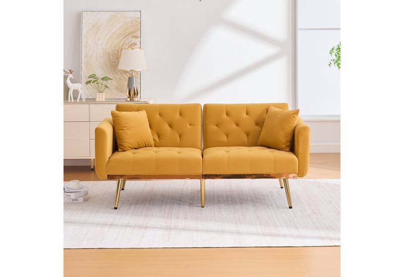 MODFU Sofa mit verstellbarer Rückenlehne und Metallbeinen, Zweisitzer-Loungesofa aus Samt, Schlafsofa mit Kissen von MODFU
