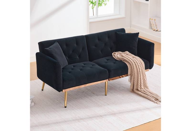MODFU Sofa mit verstellbarer Rückenlehne und Metallbeinen, Zweisitzer-Loungesofa aus Samt, Schlafsofa mit Kissen von MODFU