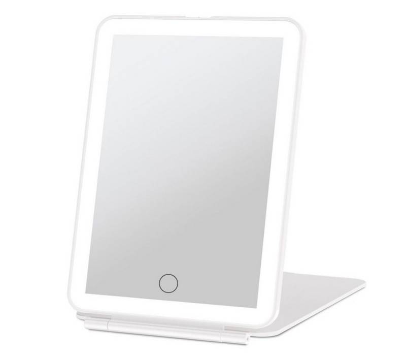 MODFU Spiegel Tischspiegel StandspiegelTragbarerl Rasierspiegel Beleuchtung (mit 3 LichtfarbenTouchscreen Dimmbarer Weiß 12.95x19.30 cm, 1-St., 1000 mAh Akku Zuhause Unterwegs Reise Schlafzimmer), USB aufladbar Faltbares Design Tragbarkeit von MODFU