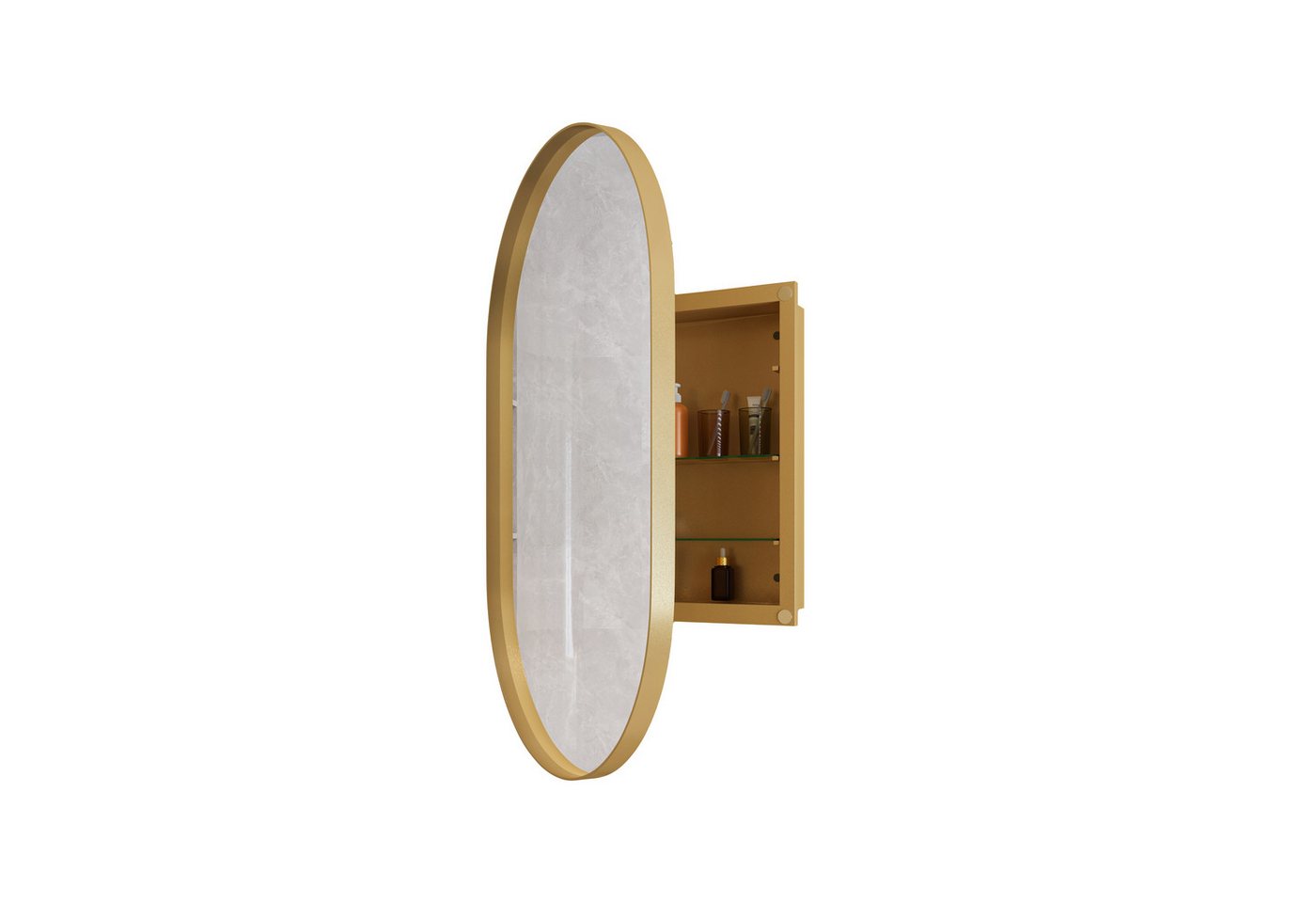 MODFU Spiegelschrank Spiegel Badezimmerspiegel (mit verstellbaren Regalen, schwarzer Metallrahmen, staub, fog- und korrosionsbeständig) von MODFU