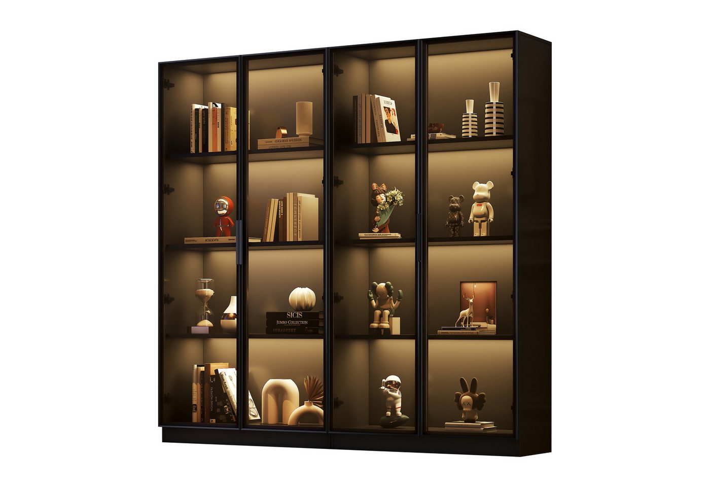 MODFU Standvitrine Doppeltürige Glasvitrine (2-St) mit 16-farbiger LED-Beleuchtung, beweglichen Einlegeböden, 80*40*160cm von MODFU