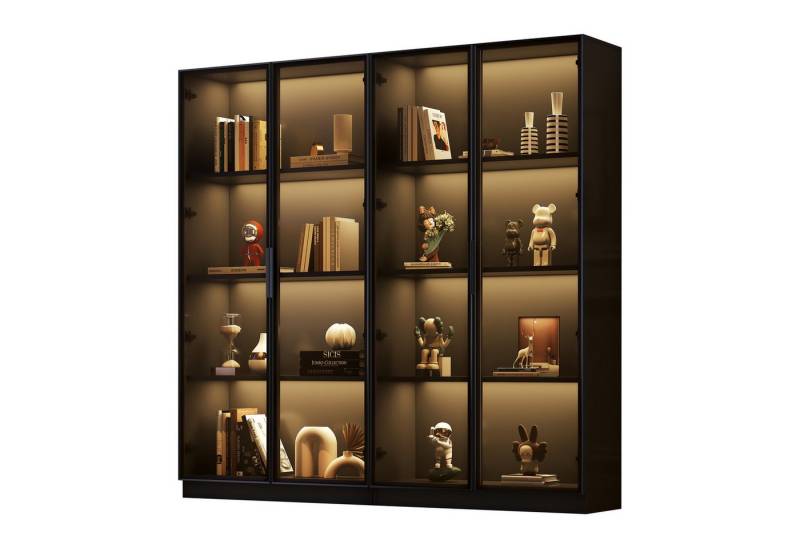 MODFU Standvitrine Doppeltürige Glasvitrine (2-St) mit 16-farbiger LED-Beleuchtung, beweglichen Einlegeböden, 80*40*160cm von MODFU