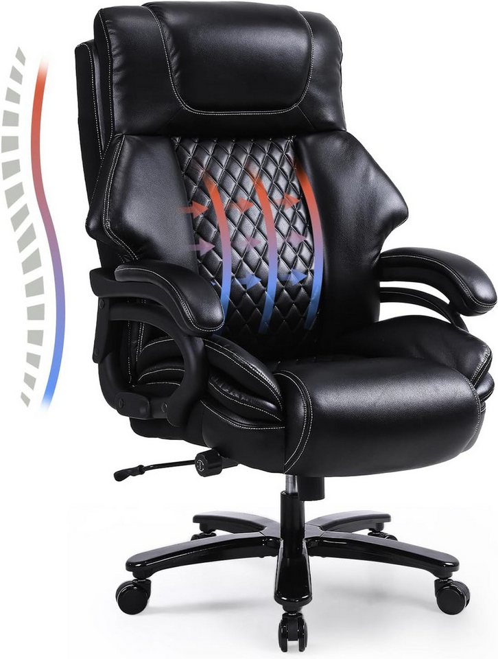 MODFU Stuhl Bürostuhl,Schreibtischstuhl,Drehstuhl (Ergonomischer Bürostuhl Chefsessel 200kg Belastbarkeit, Leder mit Verstellbarer Lendenwirbelstütze, Für Große & Große Nutzer, Drehstuhl) von MODFU