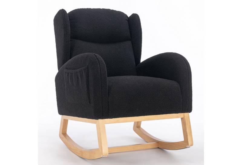 MODFU Stuhl Moderner Schaukelstuhl,mit Teddy-Stoffbezug (Modischer Schaukelstuhl mit Teddy-Stoffbezug und ergonomischem Wingback-Design – Komfortabler Ohrensessel für Wohnzimmer & Schlafzimmer – Gepolstert, mit Armlehnentaschen, für Erwachsene bis 110 kg), mit Teddy-Stoffbezug von MODFU