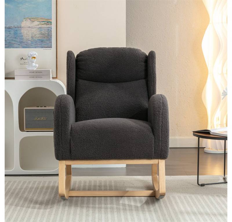 MODFU Stuhl Moderner Schaukelstuhl,mit Teddy-Stoffbezug (Modischer Schaukelstuhl mit Teddy-Stoffbezug und ergonomischem Wingback-Design – Komfortabler Ohrensessel für Wohnzimmer & Schlafzimmer – Gepolstert, mit Armlehnentaschen, für Erwachsene bis 110 kg), mit Teddy-Stoffbezug von MODFU