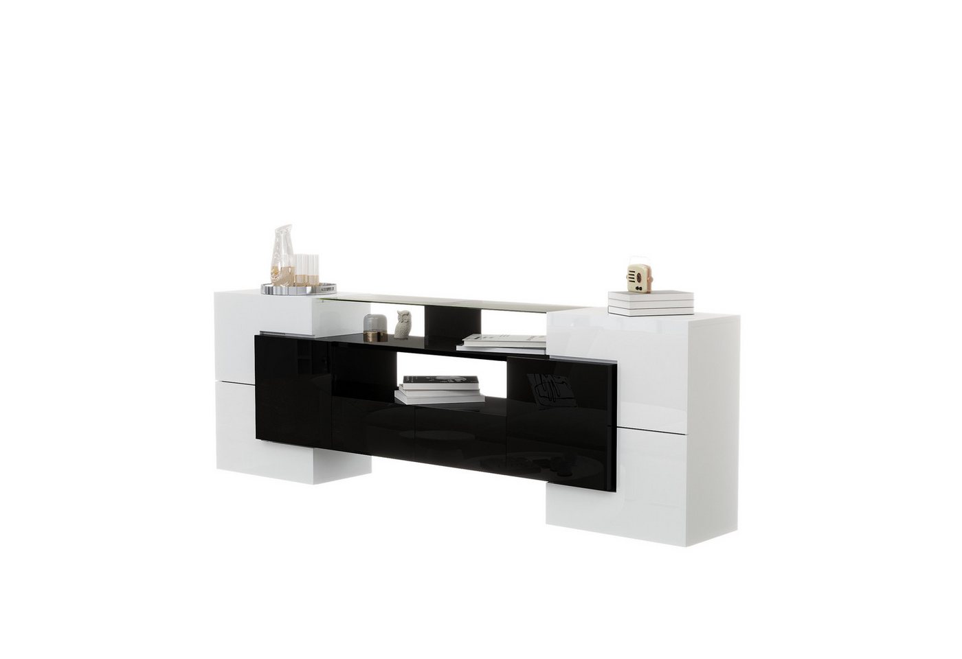 MODFU TV-Schrank Lowboard (1-St., Weiß, 200 cm) Elegante Glasoberfläche.,LED-Beleuchtung von MODFU