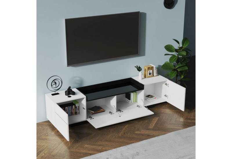 MODFU TV-Schrank Lowboard (Fernsehtsich, mit verstellbaren Einlegeböden) TV-Schrank, Fernsehtsich, mit 2 Scharniertüren und 1 Schublade von MODFU