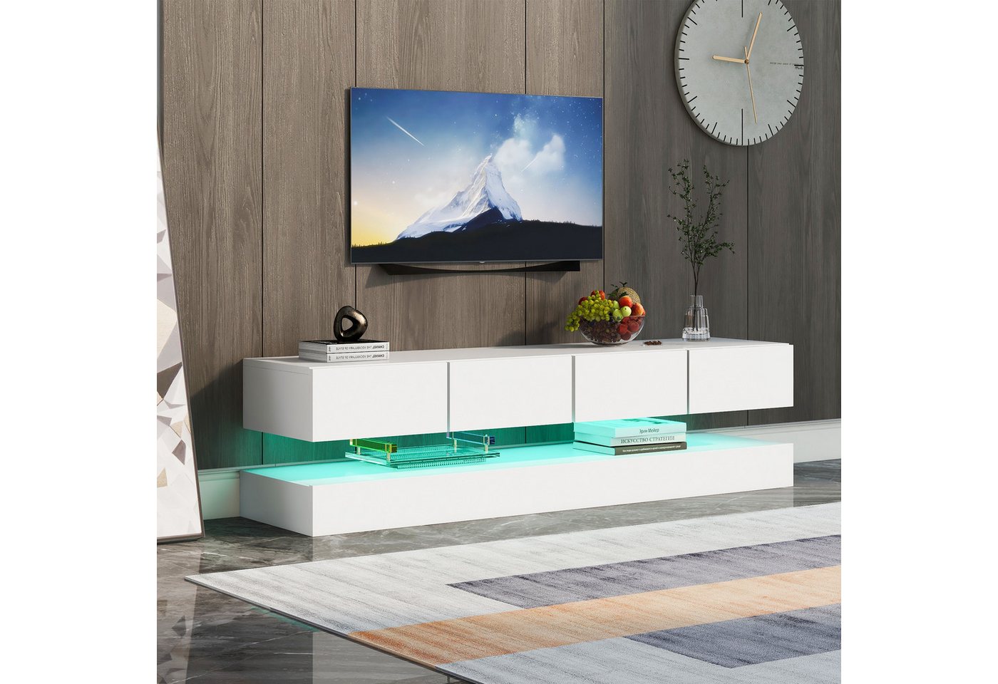MODFU TV-Schrank TV-Lowboard (Weiß 130*33*15cm Stauraum mit großer Kapazität, für bis zu 55 Zoll Fernseher Haltbarer und stabiler TV-Tisch) TV-Möbel mit 2 Schränken und 4 großen Schubladen von MODFU
