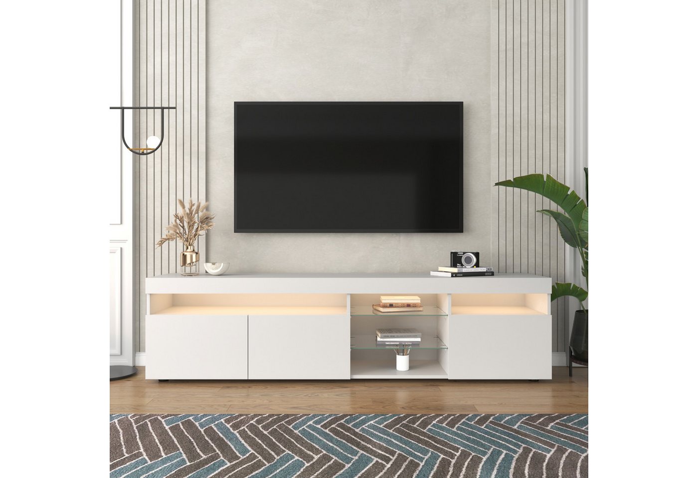 MODFU TV-Schrank mit LED-Leuchten (mit LED-Beleuchtung (3 Schranktüren) Variable LED-Beleuchtung von MODFU