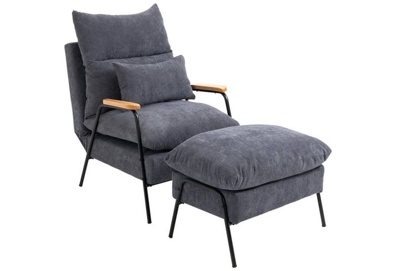 MODFU TV-Sessel Ohrensessel,Relaxsessel,Polsterstuhl mit Hocker (Relaxsessel Ohrensessel mit Hocker Grau – Neigbare Rückenlehne bis 155°, stabiles Stahlgestell), mit Relaxfunktion von MODFU