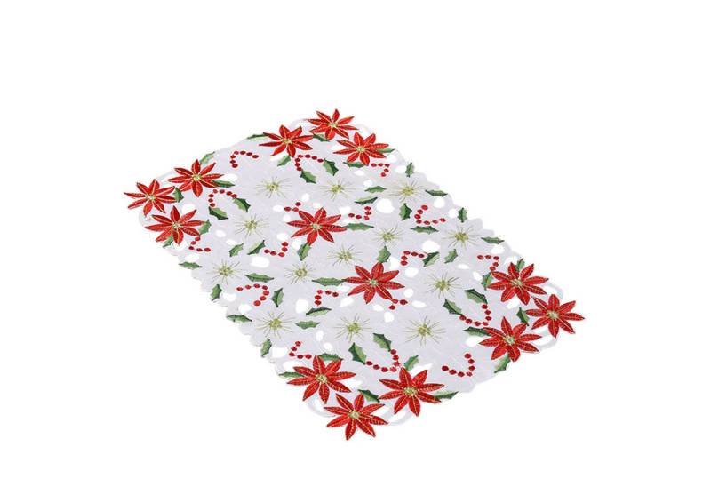 MODFU Tischläufer Weihnachtstischläufer Tischwäsche Weihnacht Deko Esstisch bestickter (luxuriöser Stechpalmen Weihnachtsstern Tischläufer für Esszimmer Küche, Weihnachtsdekoration Esstisch Dekoration Esstischläufer), Tisch Couchtisch Schminktisch Buffettisch Kaminsims Fensterbank von MODFU