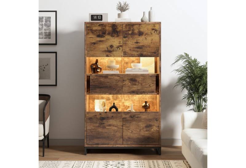 MODFU Vitrine Schwarz-Braun, Kippschutz (Stauraumvitrine mit Acrylblende, 1-St., mit 2 Schubladen) mit LED-Beleuchtung von MODFU