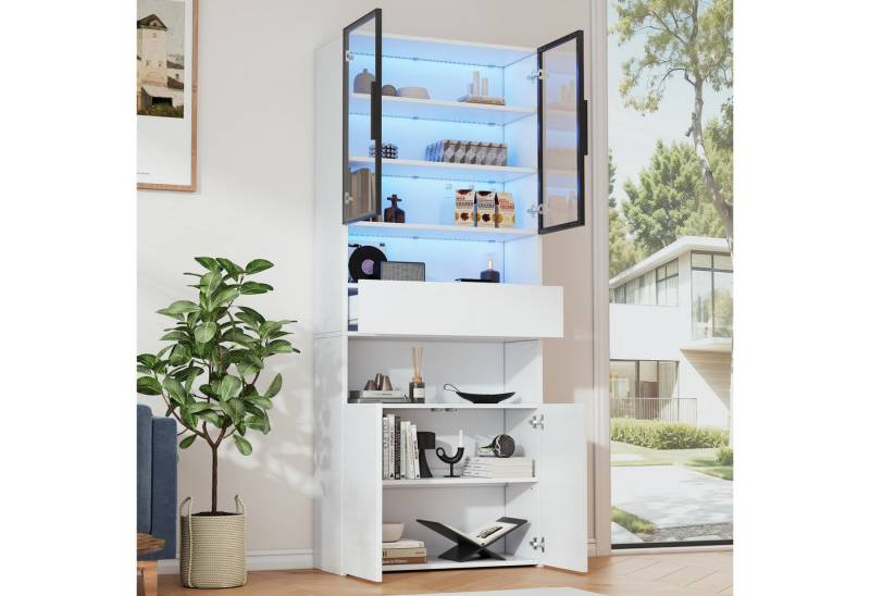 MODFU Vitrine mit App-gesteuerte LED-Stimmungslampe (Hochschrank, Standvitrine, Highboard, 1-St., Glasvitrine,hoher Tragfähigkeit) Multifunktionaler Stauraum von MODFU