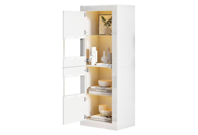 MODFU Vitrine mit Hochglanz-Oberfläche und Acrylfronten (Lagerschrank, Highboard, freistehende Glasvitrine , 1-St., Spanplatte + Acryl + gehärtetes Glas) mit LED-Beleuchtung, Glasboden von MODFU