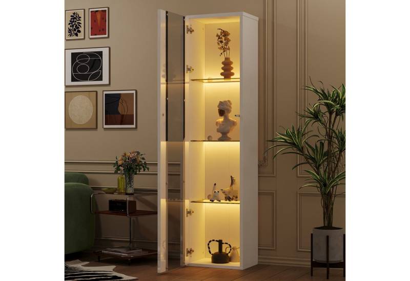 MODFU Vitrine mit LED-Beleuchtung (Multifunktionale Glasvitrine 40 x 29 x 170 cm mit LED-Farbwechselbeleuchtung, Fernbedienung/App-Steuerung, transparentem Design und Acrylplatte – Moderne Präsentation für Sammlerstücke, Dekoration und Büro) LED-Farbwechsellicht von MODFU