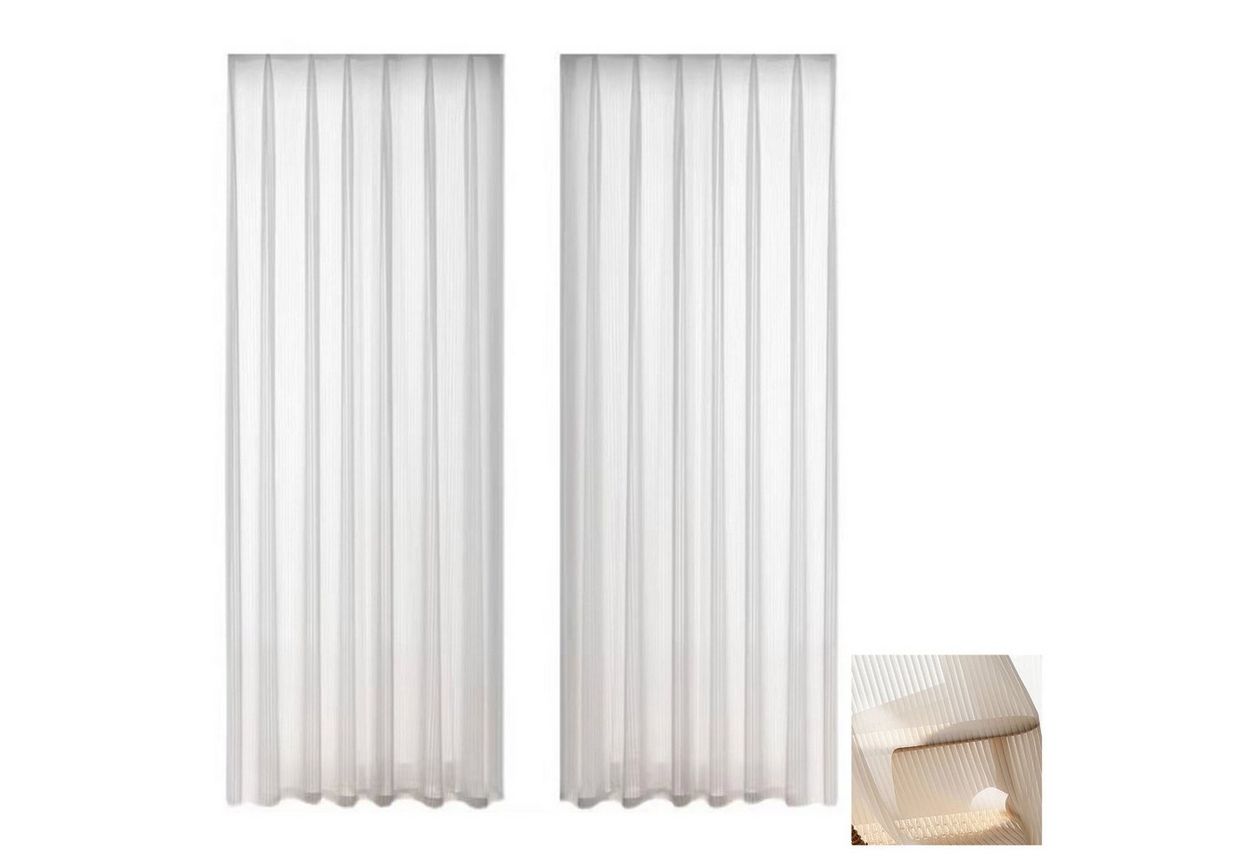 MODFU Vorhang 2er Gardine Voile Vorhänge Curtains Schiebegardinen, (2 St), halbtransparent, Polyesterfaser, 140x175 cm weiße Streifen für Schlafzimmer Jalousien Tür Wohnzimmer von MODFU