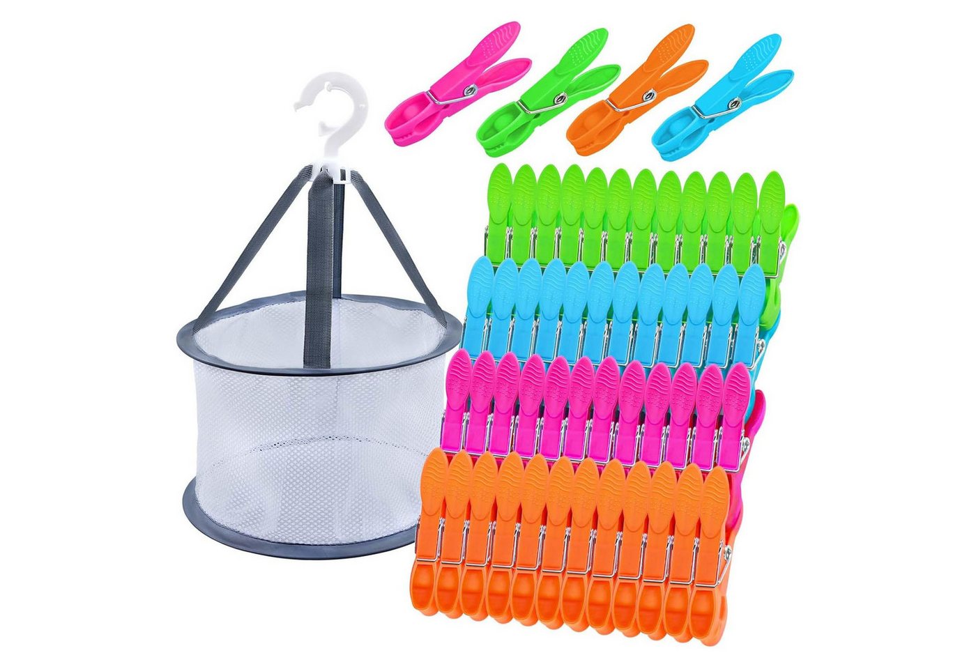 MODFU Wäscheklammern 48er Kleidungsclips Set bunte Klammern für Kleidung, robuste rostfreie wetterfest inklusive praktischer Aufbewahrungstasche von MODFU
