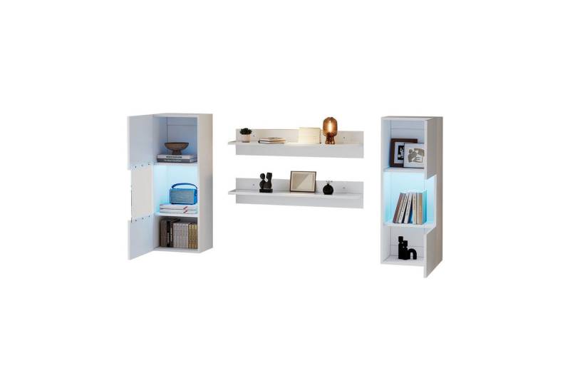 MODFU Wandregal TV-Wandschrank-Set, TV-Schrank-Set 4-tlg., Smarte APP-gesteuerte Beleuchtung, Hochglanzoberfläche von MODFU