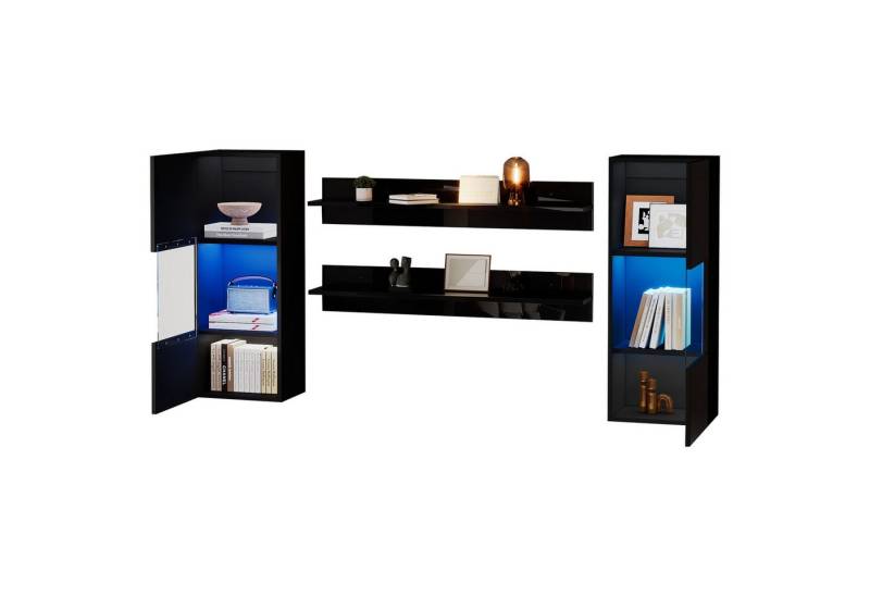 MODFU Wandregal TV-Wandschrank-Set, TV-Schrank-Set 4-tlg., Smarte APP-gesteuerte Beleuchtung, Hochglanzoberfläche von MODFU
