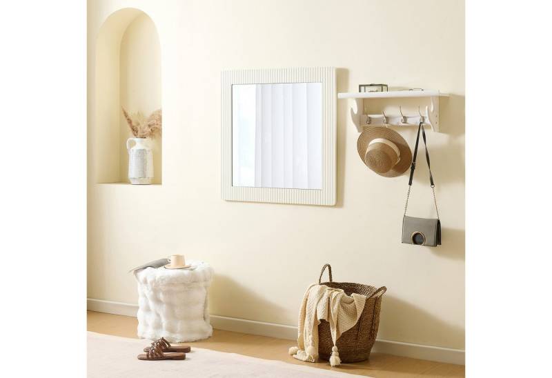 MODFU Wandspiegel Weiß Quadratischer Garderobenspiegel (dekorativer Spiegel, 1-St., MDF), Holzoptik, klar reflektierendes Spiegelglas von MODFU