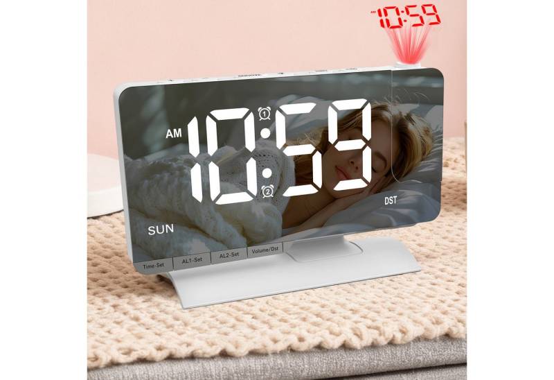 MODFU Wanduhr Projektionswecker digitale Tischuhr Multifunktionsuhr Alarmuhr (mit drehbarer Zeitprojektion 2 Alarme Snooze 5 Lautstärkestufen) von MODFU