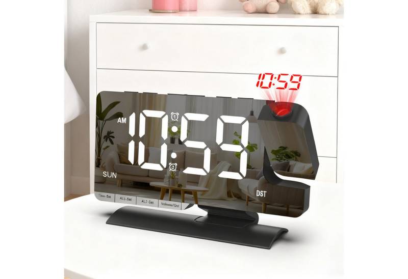 MODFU Wanduhr Projektionswecker digitale Tischuhr Multifunktionsuhr Alarmuhr (mit drehbarer Zeitprojektion 2 Alarme Snooze 5 Lautstärkestufen) von MODFU