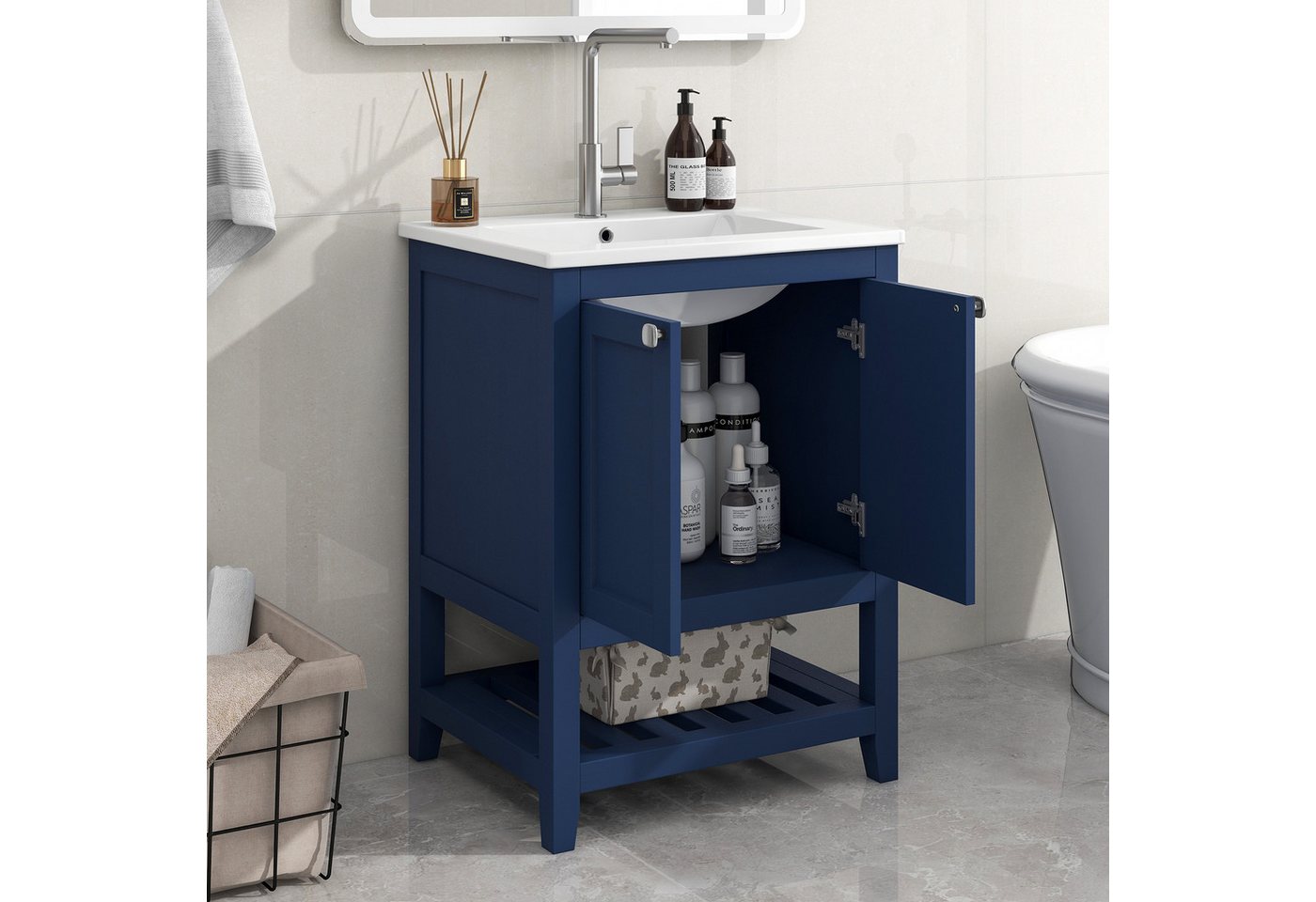 MODFU Waschbeckenunterschrank Badmöbel mit Unterschrank 60cm mit Keramik-Waschbecken von MODFU