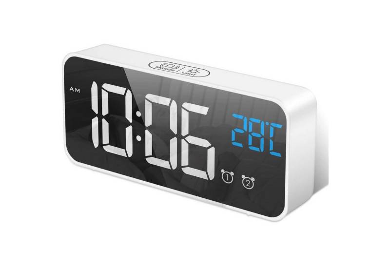 MODFU Wecker Digital Spiegel Wecker LED Spiegelwecker Digitalwecker 5,5" mit Akku Alarmer Weckuhr mit Dual-Alarm Temperatur 12/24H USB-Anschluss von MODFU