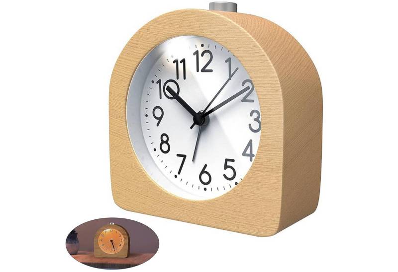 MODFU Wecker Analog Alarm Uhr Holz Tischuhr Retro Nachttischwecker Reisewecker mit Schlafuhr 5 Minuten Snooze und Lichtknopf von MODFU